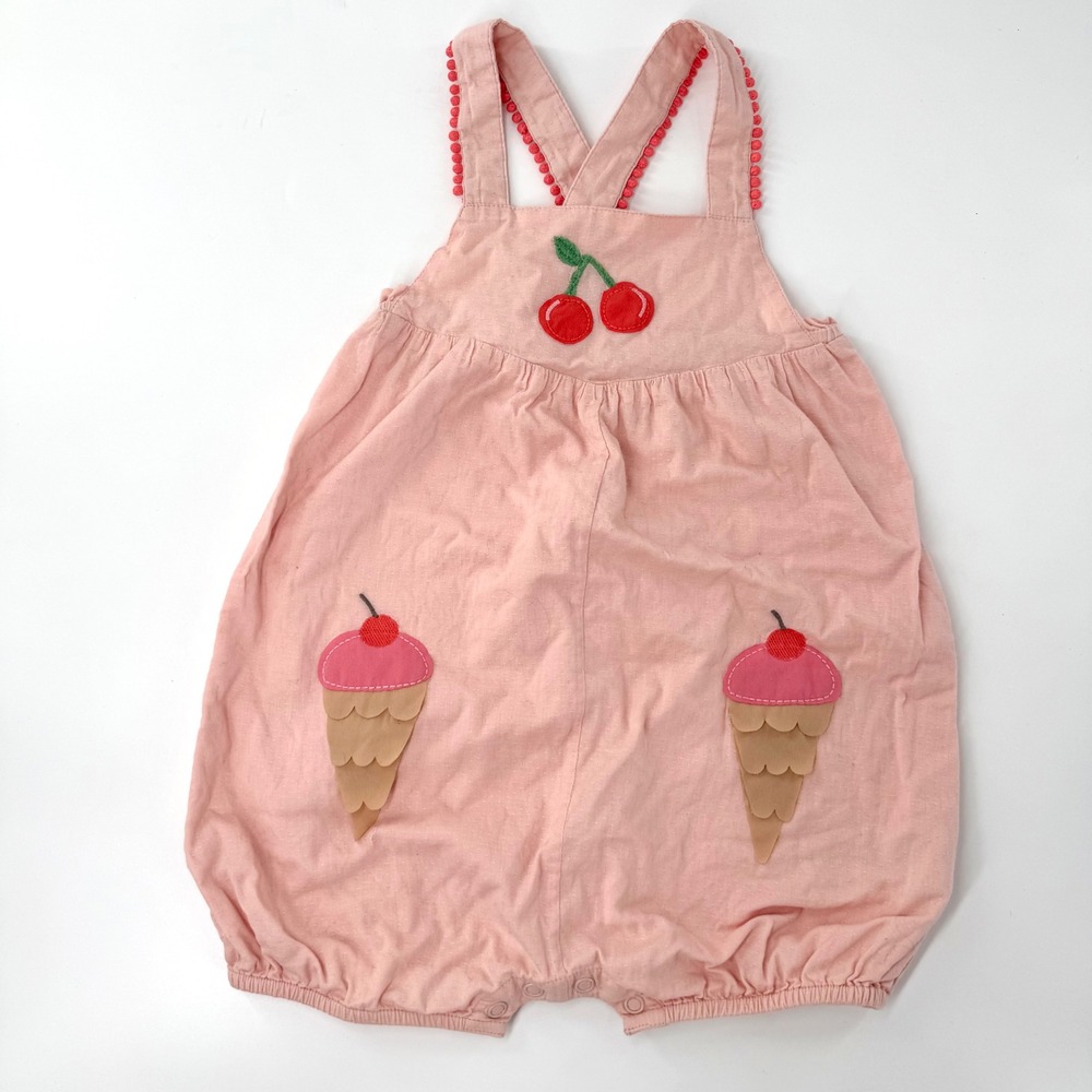 Baby Boden Romper Toddler Girls 18-24M Pink Excellent Cherry Ice Cream Bubble